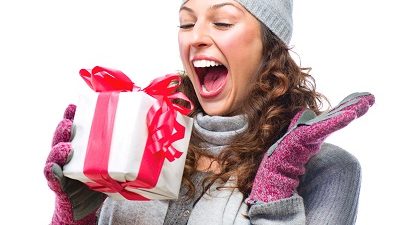 Happy Young Woman With Christmas Gift Box